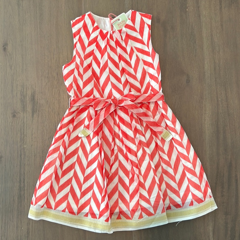 New Girls Room Seven Organdy Red Zig Zag Dress with Gold Accents